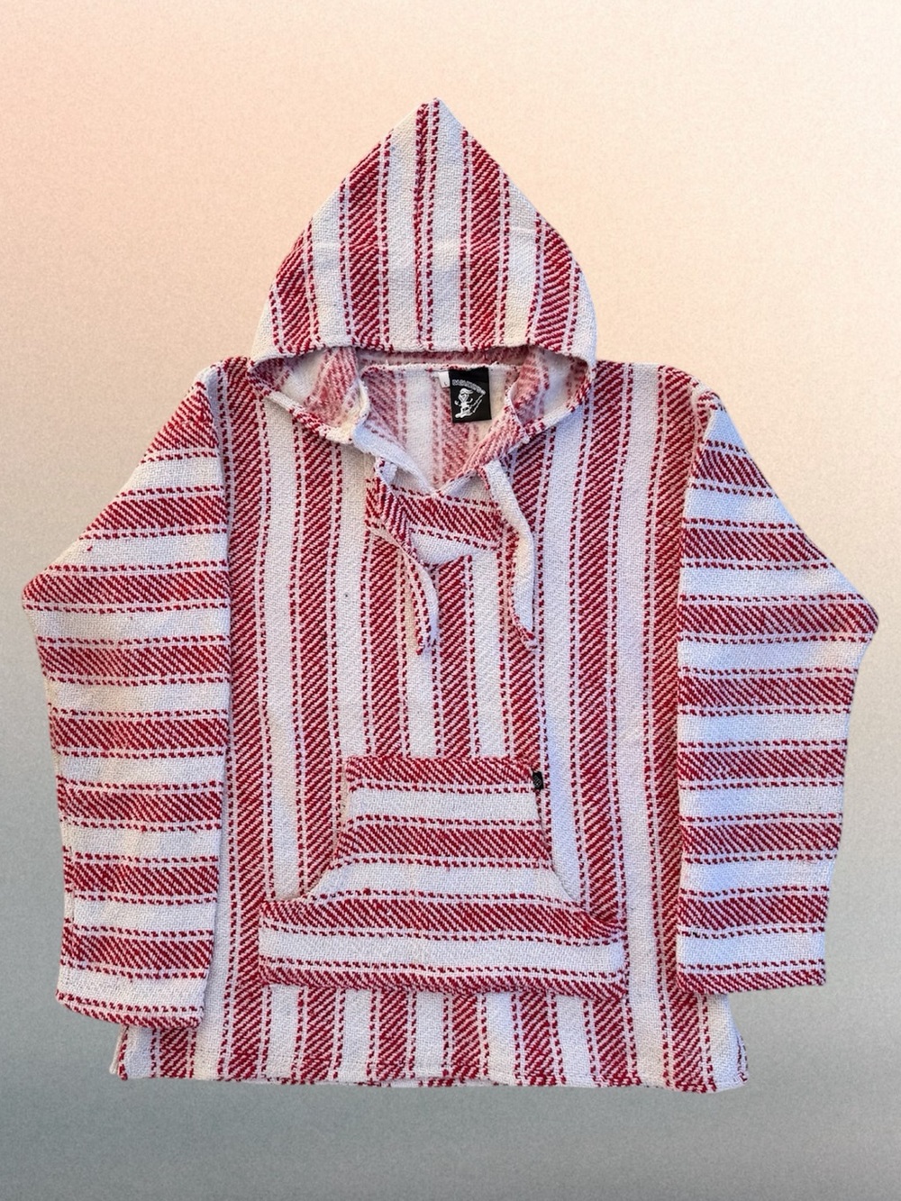 Baja Billy’s Red and White Striped Woven Beach Hoodie Sweatshirt ~ Unisex Large